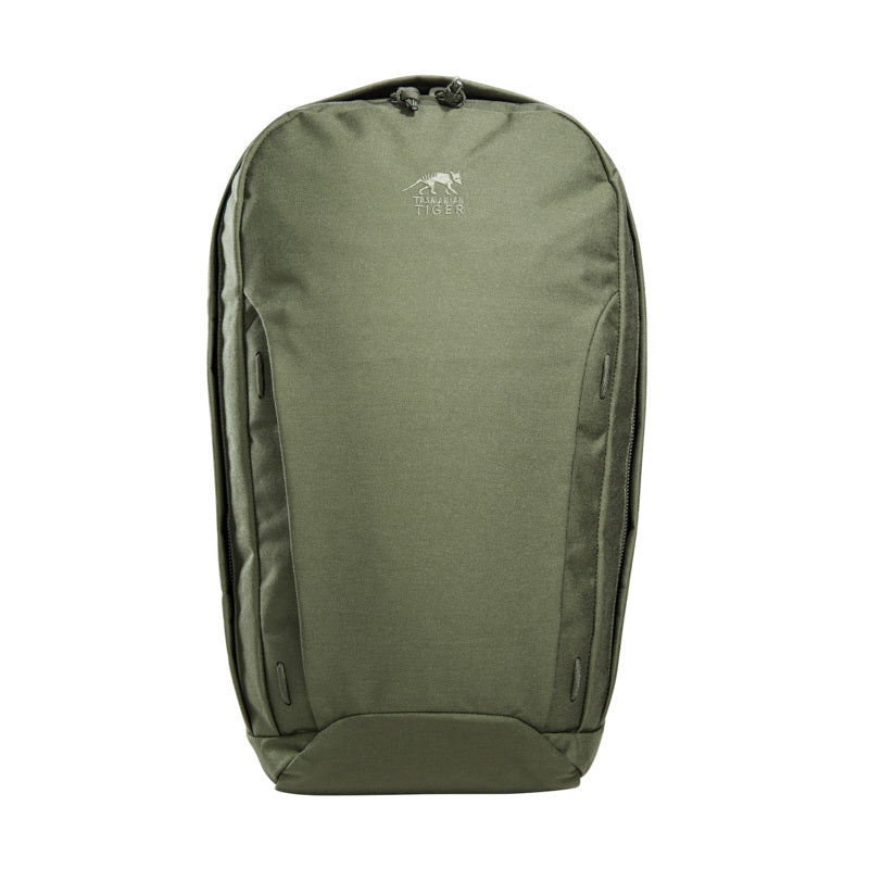 Front view of twenty-two litre Tasmanian Tiger Urban Tac Pack with zippered main and front compartments - Olive | TT7558.331