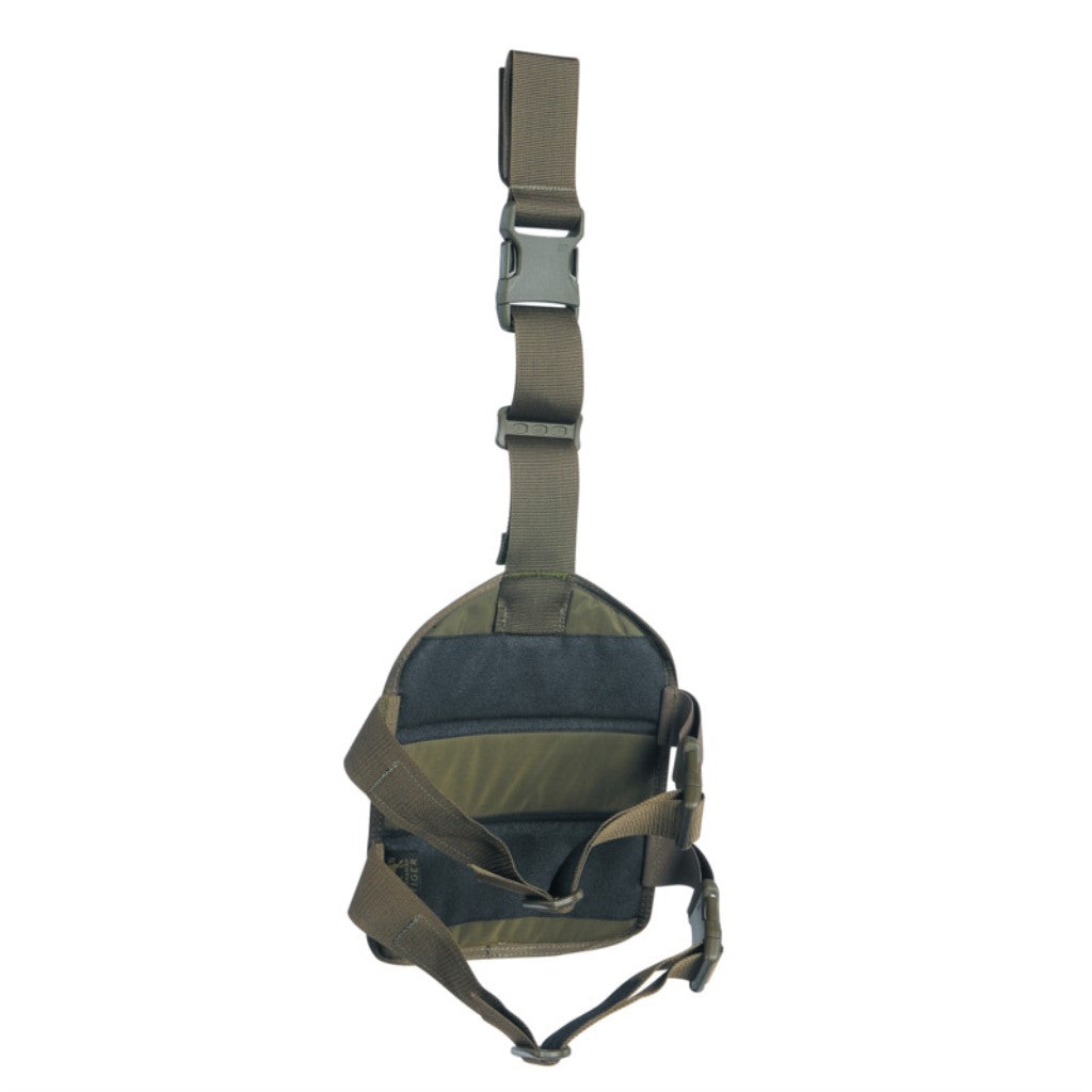 Tasmanian Tiger Leg Base with rigid Molle system plate, loop at the top to fix to your waist belt and two adjustable leg straps shown buckled – Olive | TT7674.331
