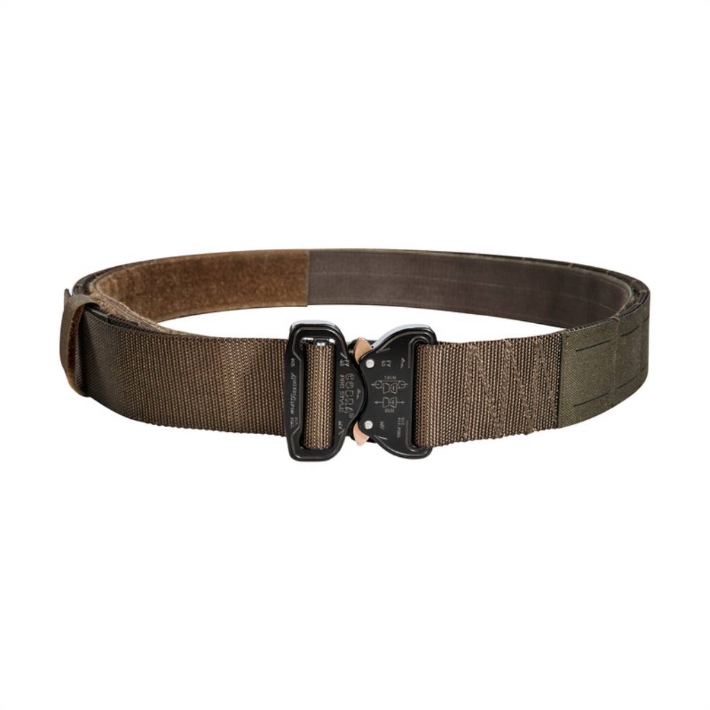 Front view of Tasmanian Tiger Modular Belt Set with custom laser MOLLE system, hook strips on inside and indestructible COBRA buckle - Coyote Brown | TT7152.346S, TT7152.346M, TT7152.346L, TT7152.346XL