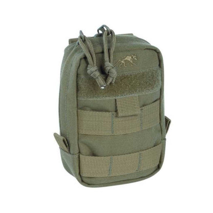 Three quarter front view of Tasmanian Tiger Tac Pouch with extra wide zipped opening, hook-and-loop strips for name tag, and MOLLE system - Olive | TT7647.331