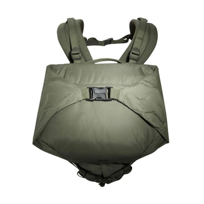 Overhead view of 28 litre Tasmanian Tiger Sentinel pack with roll-top secured in top position - Olive | TT7353.331