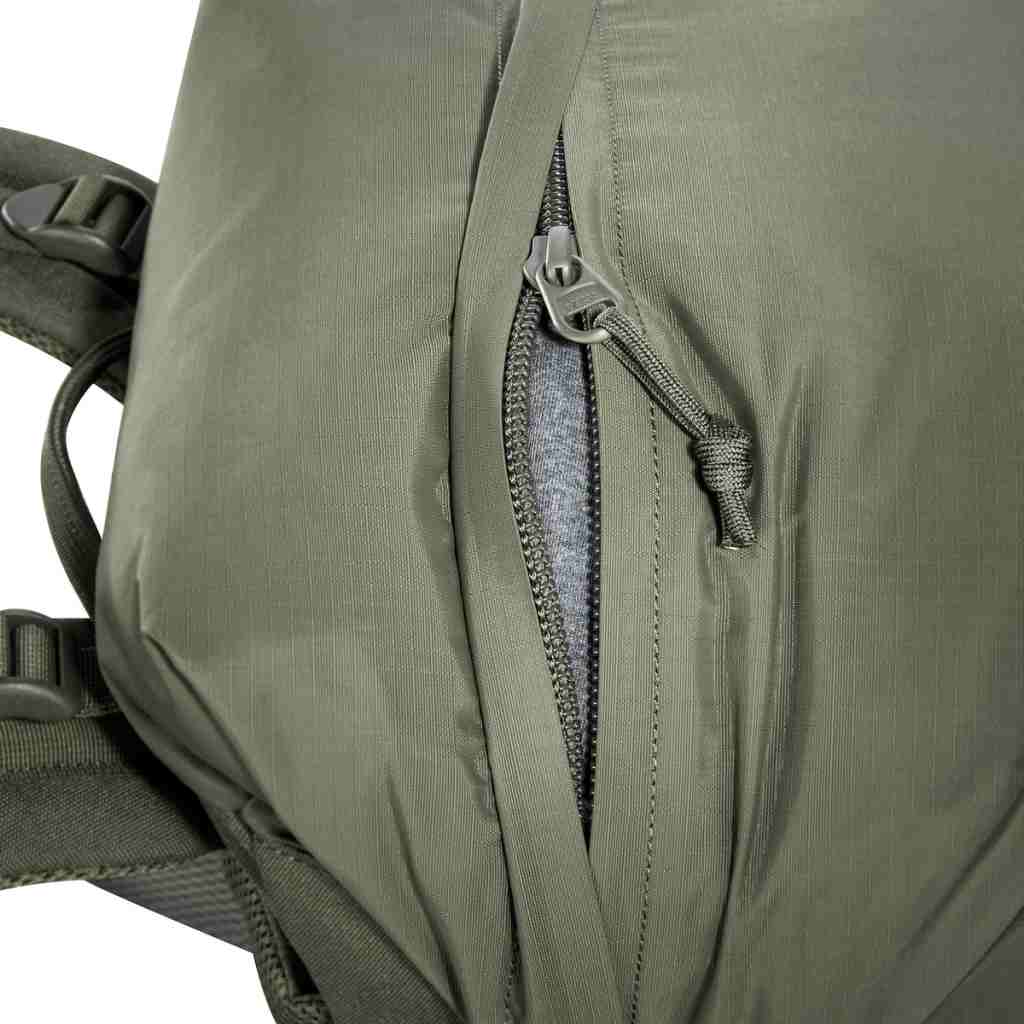 Close up of roll top zipper on 40 litre Tasmanian Tiger sentinel pack - Olive