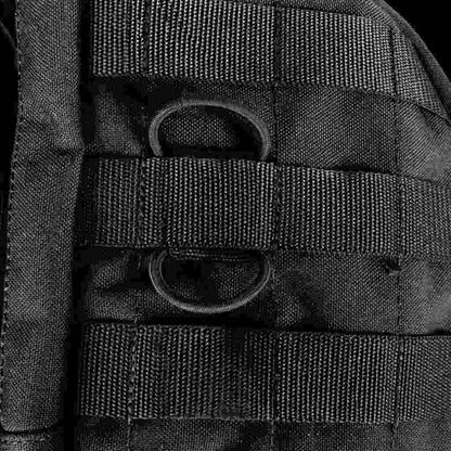 Close up of cable manager in situ in Molle system - Black 