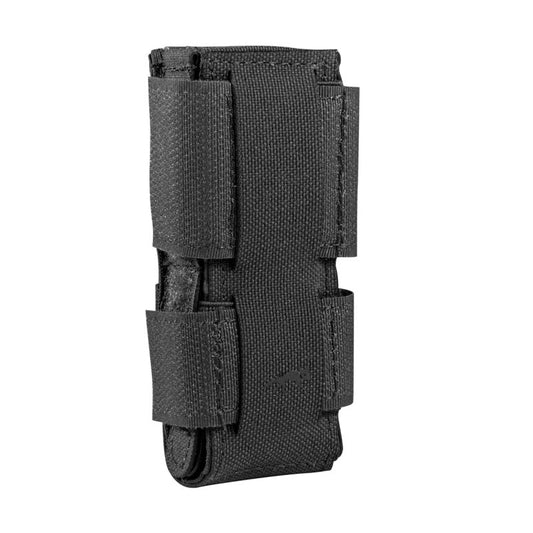 Three quarter front view of Tasmanian Tiger PI magazine pouch with removable hook-and-loop fastening side stabilizer – Black. Ships Within New Zealand | TT7956.040