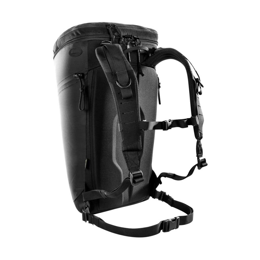 Three quarter back view of Tasmanian Tiger 30 L Companion lightweight sleek daypack with thermo mold back system, adjustable shoulder and waist strap - Black | TT7331.040