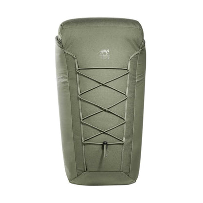 Straight on front view of Tasmanian Tiger 30 L Companion lightweight sleek daypack with TT logo top centre and daisy chain lacing in place - Olive | TT7331.331