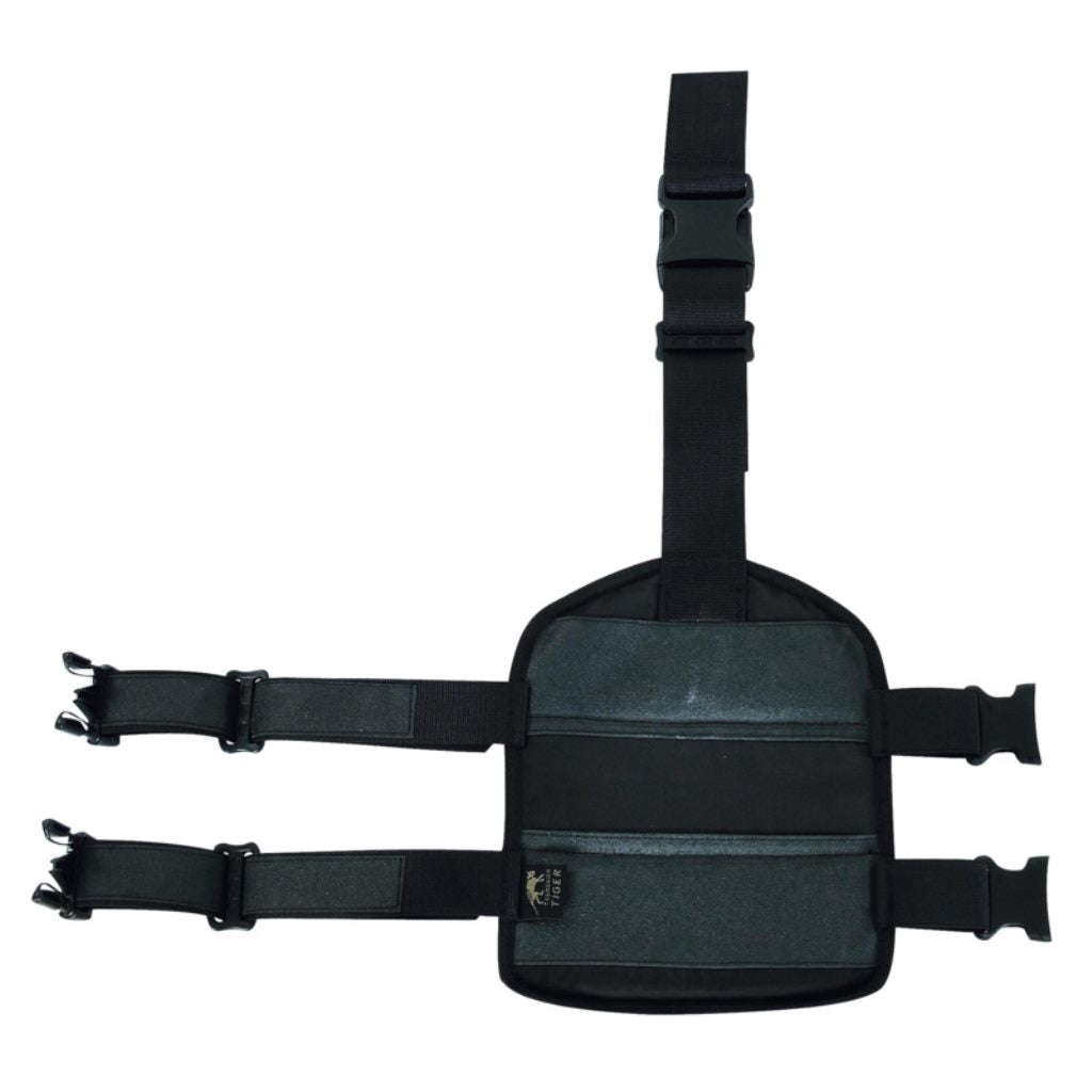 Inside view of Tasmanian Tiger Leg Base with rigid Molle system plate, loop at the top to fix to your waist belt and two adjustable leg straps – Black | TT7674.040
