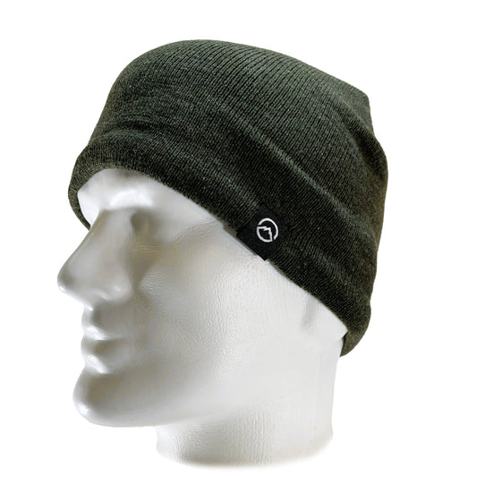 Side view of Domex Forest green fine-knit beanie with plush polar fleece lining for greater comfort and additional warmth | Ships Within New Zealand