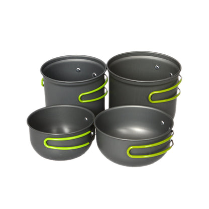 Domex Anodised Billy Set - Back Left: Small Billy, Back Right: Medium Billy. Front left: Small Lid/Saucepan, Front right: Medium Lid/Saucepan | Ships Within New Zealand
