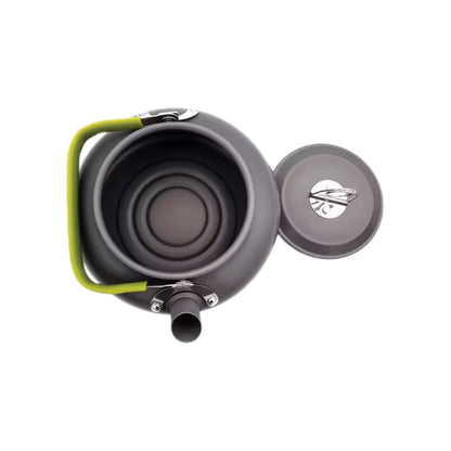 Overhead of Domex Anodised Kettle (0.8 L) with lid removed and green handle tipped to side