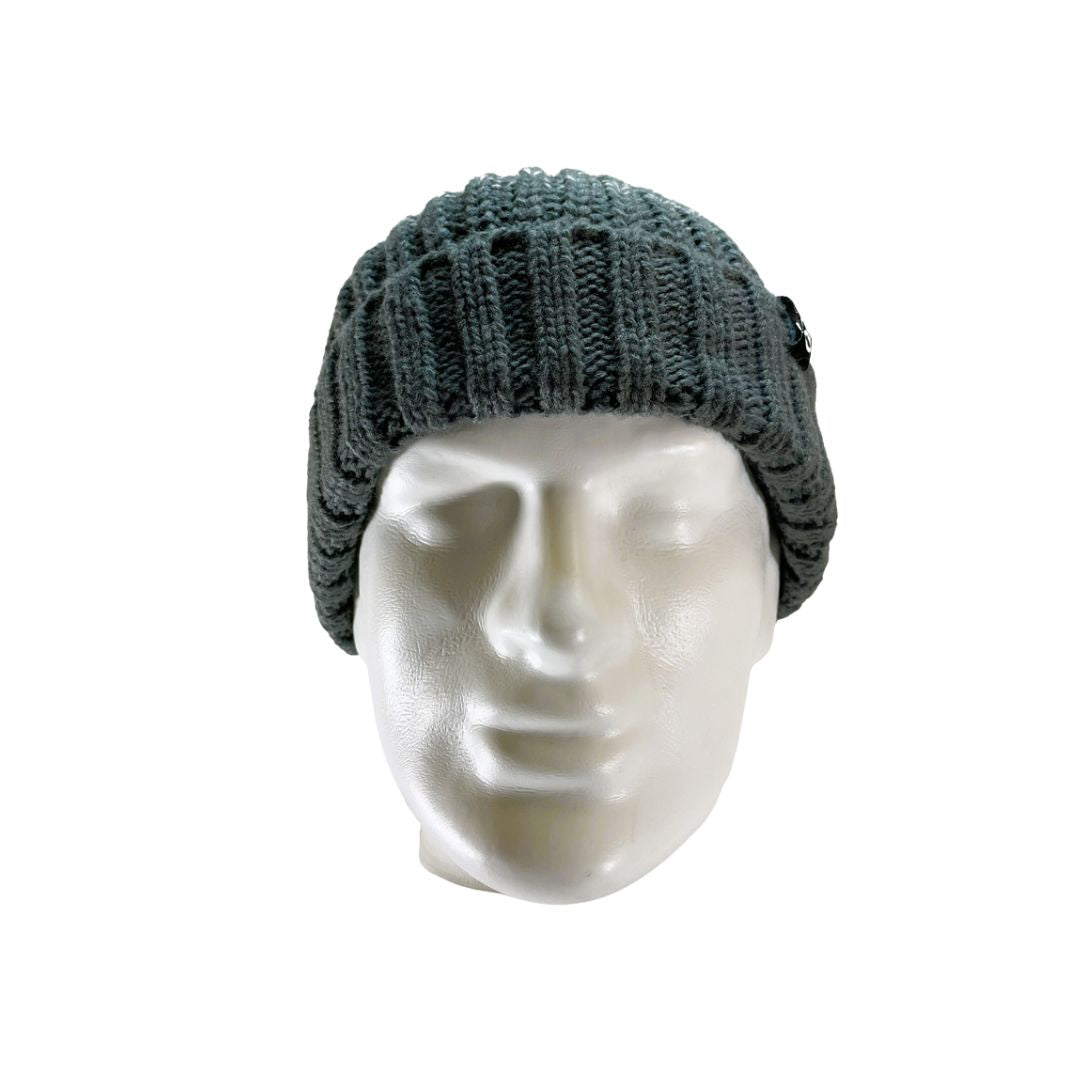 Front view of Grey ombre gradient cuffed beanie in a chunky knit