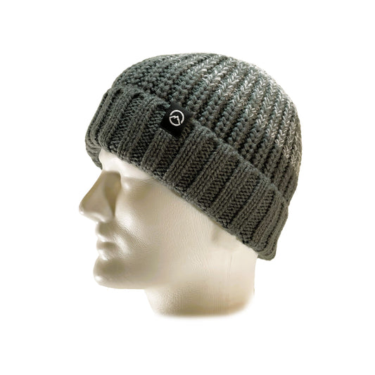 Side view of Domex Grey ombre gradient cuffed beanie in a chunky knit | Ships Within New Zealand