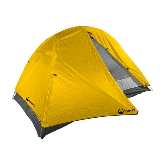 Domex Ascent 1 Tent - Yellow / Grey with fly clipped back | Ships Within New Zealand