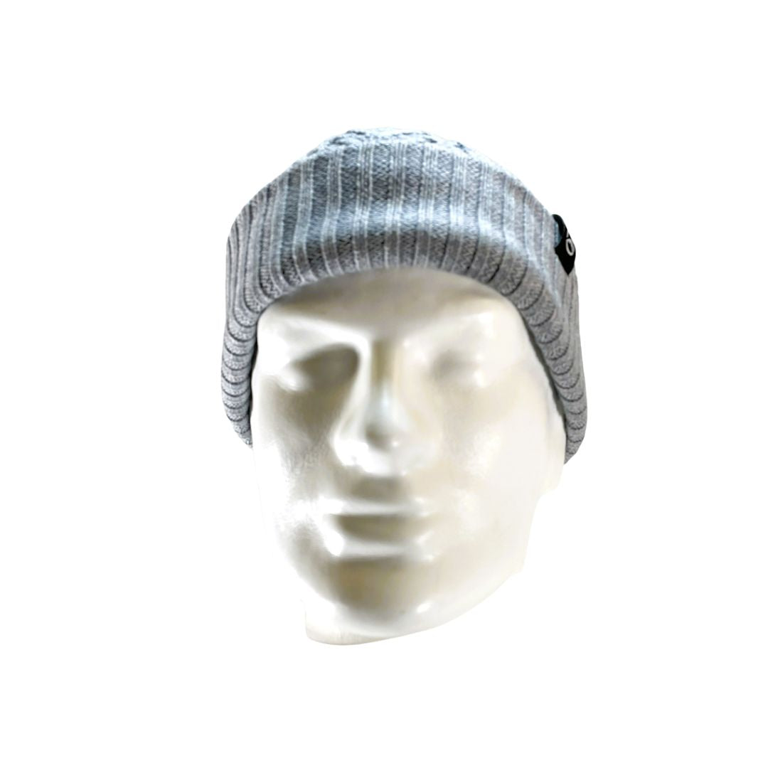 Front view of Domex Light grey merino blend cable-knit cuffed beanie