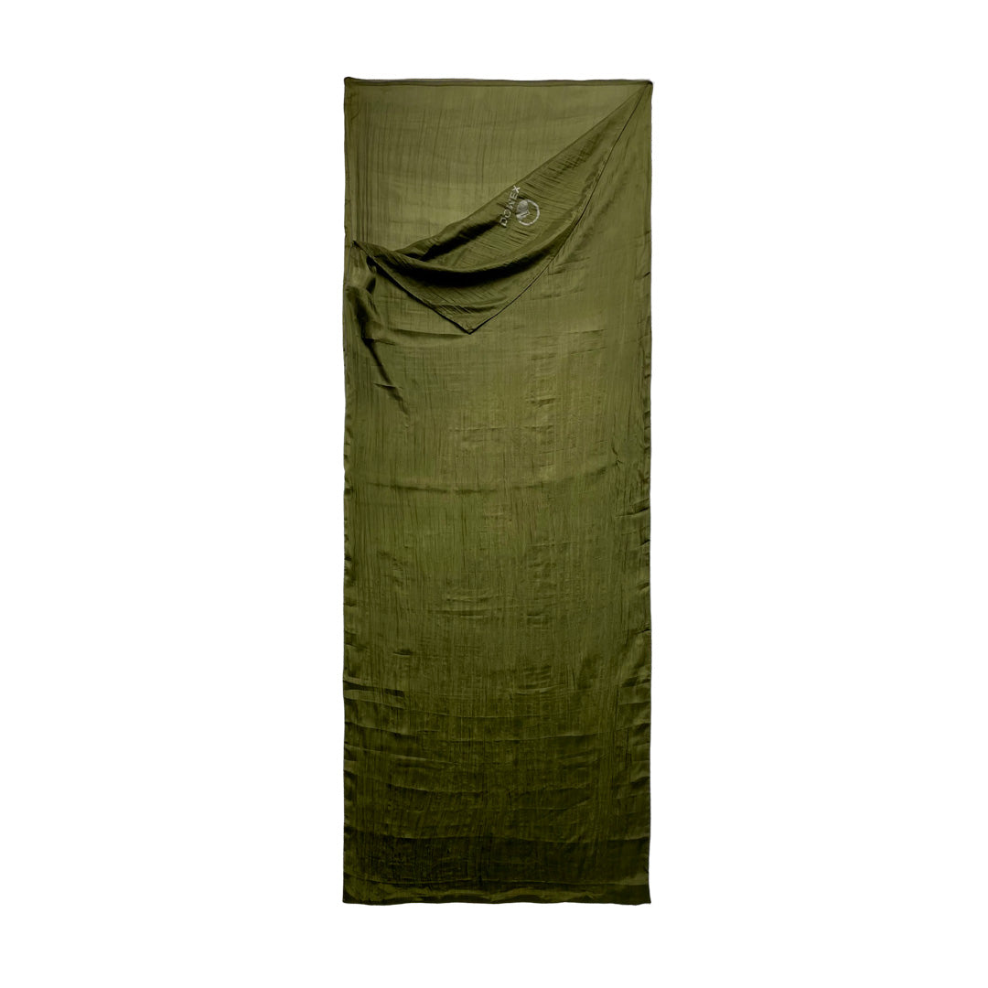Domex silk bag liner shown open - dark green | DOM002DG