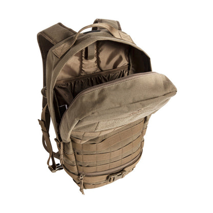 Overhead view of opening of top of main compartment on Tasmanian Tiger Essential Pack - Coyote Brown | TT7595.346