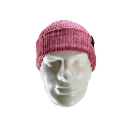 From view of Domex wool-rich blend fine rib-knit Fisherman's beanie with cuffed hem - Dark Pink | DOMB1055