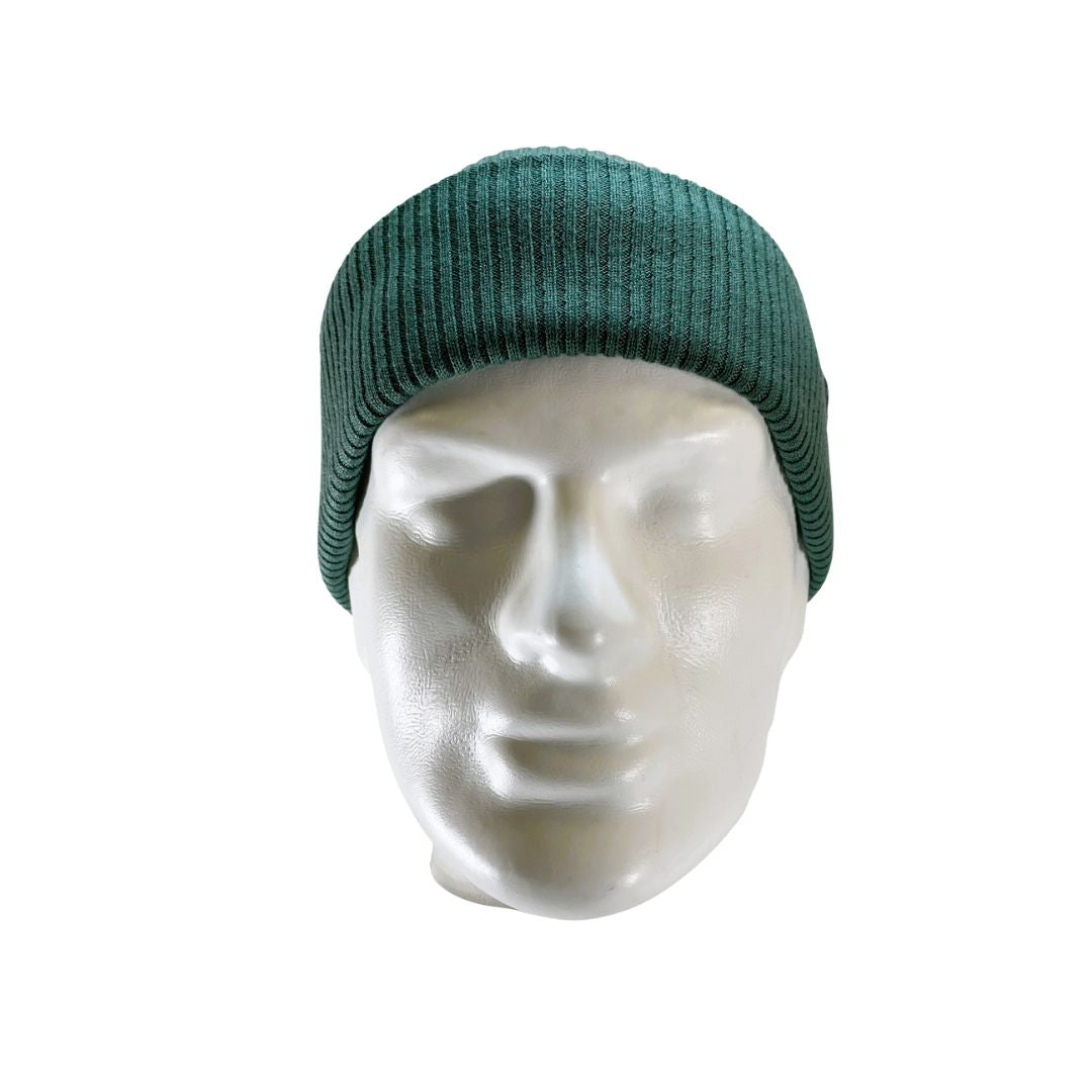 From view of Domex wool-rich blend fine rib-knit Fisherman's beanie with cuffed hem - Sage Green | DOMB1040