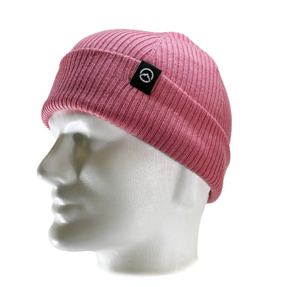 Side view of Domex wool-rich blend fine rib-knit Fisherman's beanie with cuffed hem - Dark Pink | DOMB1055