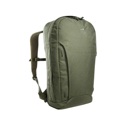 Three quarter front view of twenty-two litre Tasmanian Tiger Urban Tac Pack with zippered main and front compartments - Olive | TT7558.331