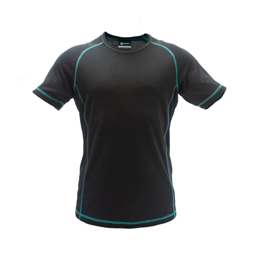 Domex Thermalayer Short Sleeve Top - Black with contrast green stitching. Ships Within New Zealand | DOMASS100, DOMASS1000, DOMASS1001, DOMASS1002, DOMASS1003, DOMASS1004, DOMASS1005, DOMASS1006, DOMASS1007, DOMASS1008, DOMASS1009