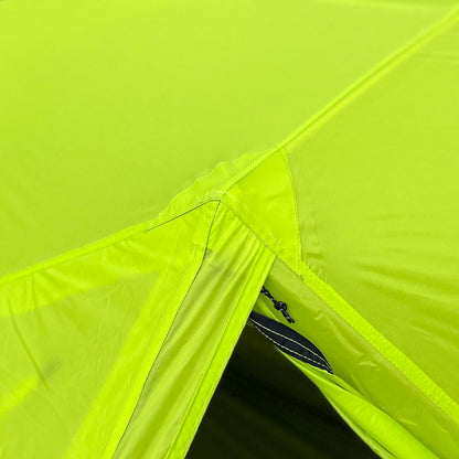 Close up of top of fly opening on Domex Velocity 2 - 3 Season Lightweight Tent - Neon Yellow 