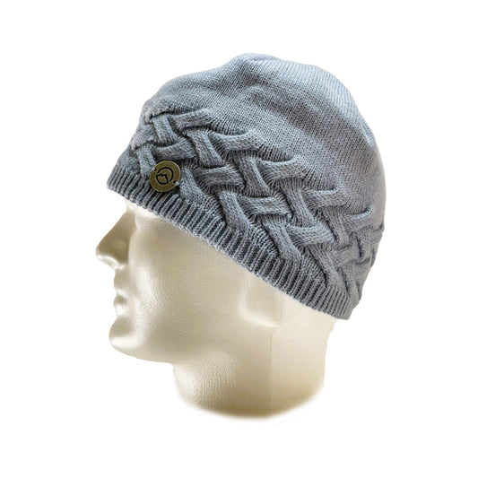 Side view of Domex Dusty blue skullcap beanie with accent woven cable knit band | Ships Within New Zealand