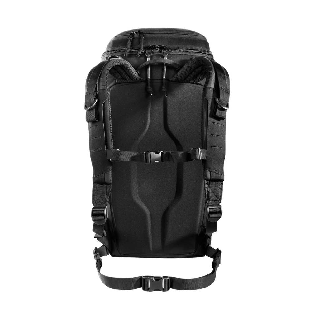Straight on back view of Tasmanian Tiger 30 L Companion lightweight sleek daypack with thermo mold back system, adjustable shoulder and waist strap - Black | TT7331.040
