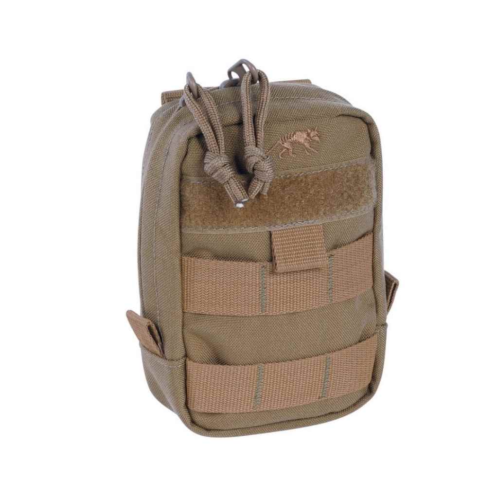 Three quarter front view of Tasmanian Tiger Tac Pouch with extra wide zipped opening, hook-and-loop strips for name tag, and MOLLE system - Coyote Brown | TT7647.346