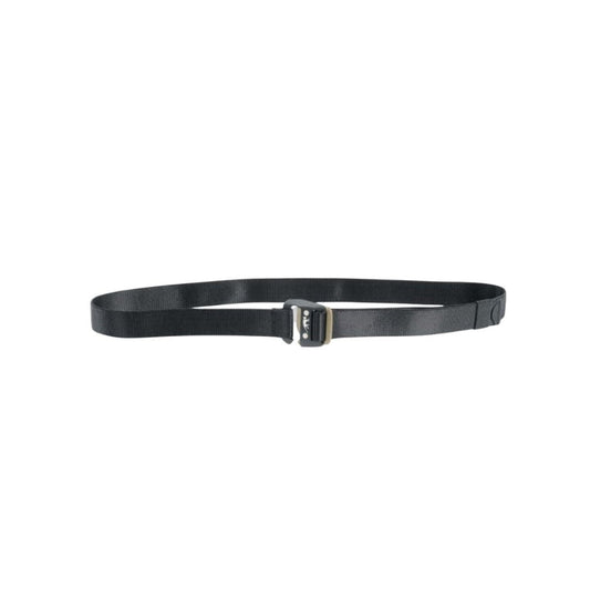 Front view of length adjustable elastic webbing Tasmanian Tiger functional EDC belt with Nickel-free aluminium hook buckle with TT logo - Black. Ships Within New Zealand | TT7839.040, TT7948.040