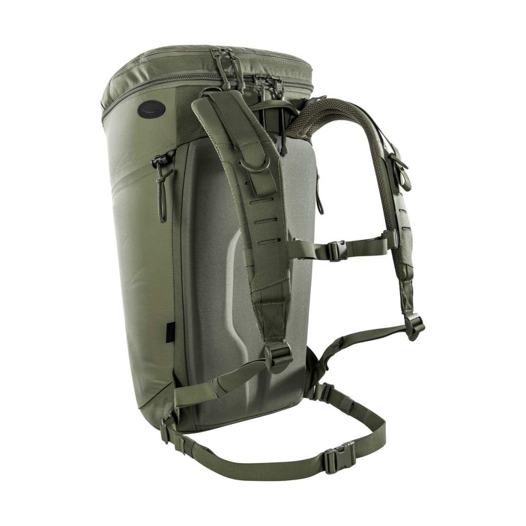 Three quarter back view of Tasmanian Tiger 30 L Companion lightweight sleek daypack with thermo mold back system, adjustable shoulder and waist strap - Olive | TT7331.331
