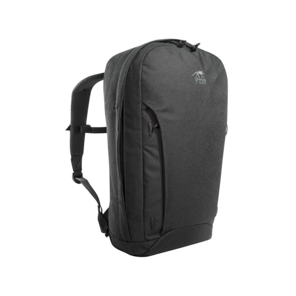 Three quarter front view of twenty-two litre Tasmanian Tiger Urban Tac Pack with zippered main and front compartments - Black. Ships Within New Zealand | TT7558.040