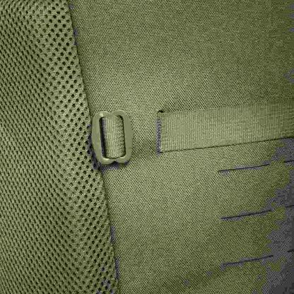 Close up of compression strap buckle and laser-cut MOLLE - Olive | TT7353.331
