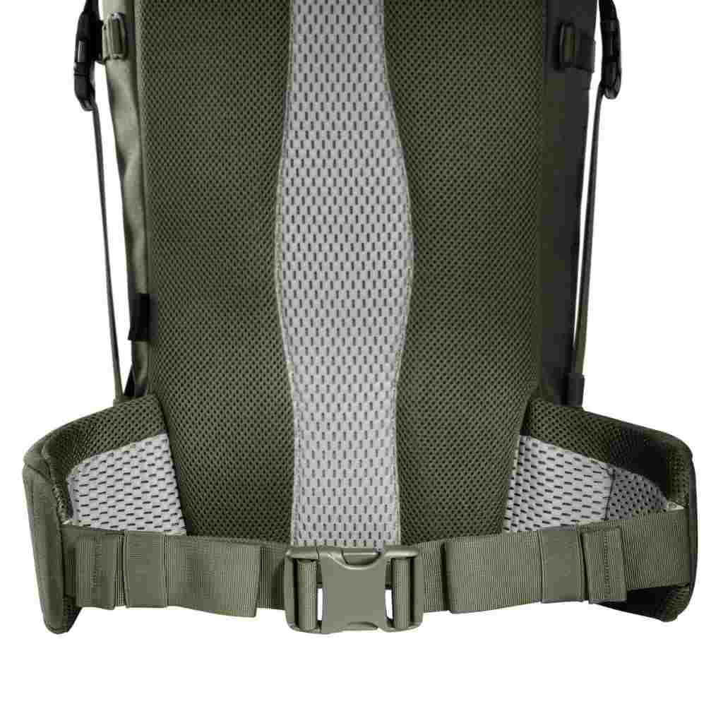 Close up of hip belt on 28 litre Tasmanian Tiger sentinel pack with removable padded hip fins - Olive | TT7353.331