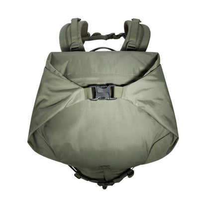 Overhead view of 40 litre Tasmanian Tiger Sentinel pack with roll-top secured in top position - Olive