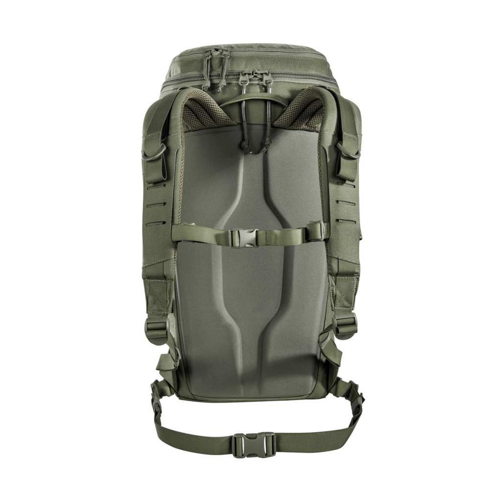 Straight on back view of Tasmanian Tiger 30 L Companion lightweight sleek daypack with thermo mold back system, adjustable shoulder and waist strap - Olive | TT7331.331