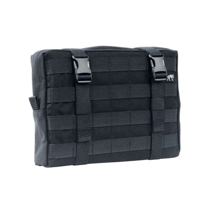 Three quarter front view of Tasmanian Tiger large accessories and lid pouch with two compression straps – Black | Ships Within New Zealand