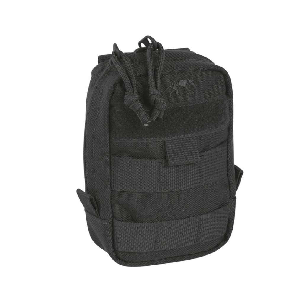 Three quarter front view of Tasmanian Tiger Tac Pouch with extra wide zipped opening, hook-and-loop strips for name tag, and MOLLE system - Black. Ships Within New Zealand | TT7647.040
